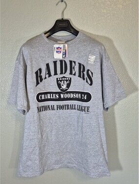 Vintage Raiders Woodson #24 Deadstock T-Shirt Sport Attack Sz M Gray Front Back